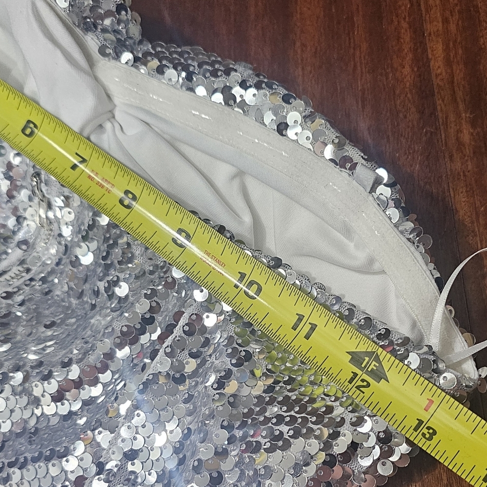 Dolls Kill Mable Small Double Bow Cutout Silver Sequin MiniDress - Picture 6 of 7